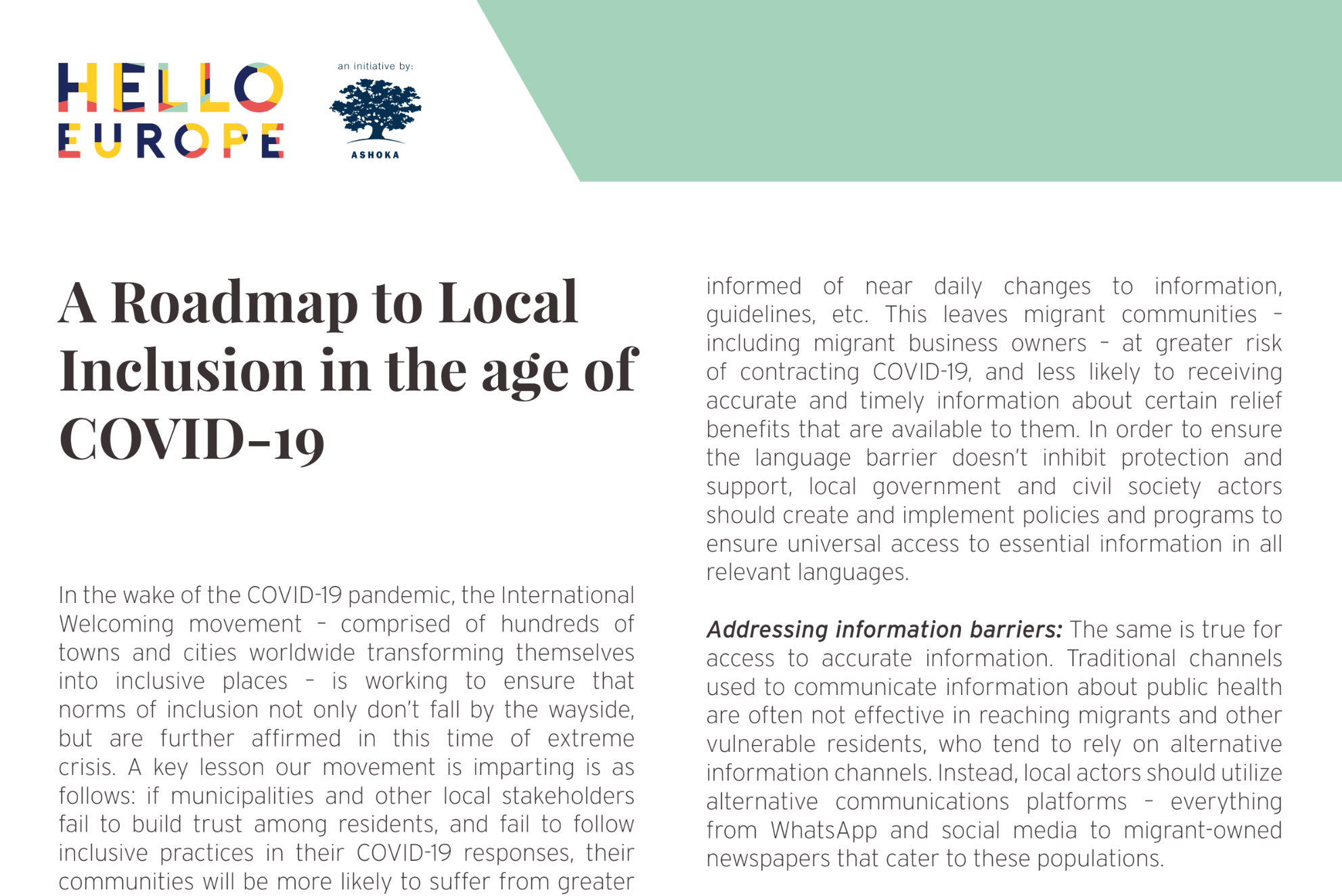 A roadmap to municipal inclusion in the age of COVID-19 - Welcoming
